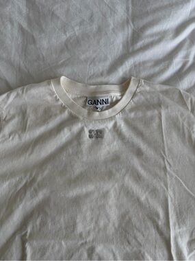 Ganni Cream Tee with rhinestone details